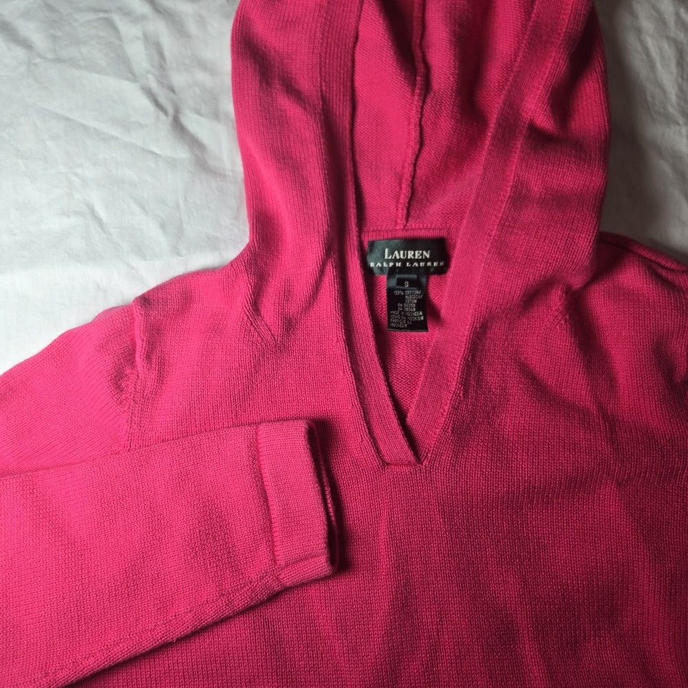 Lauren Ralph Lauren Sweater Hoodie Womens Small Bright Pink Knit Pullover Heavy